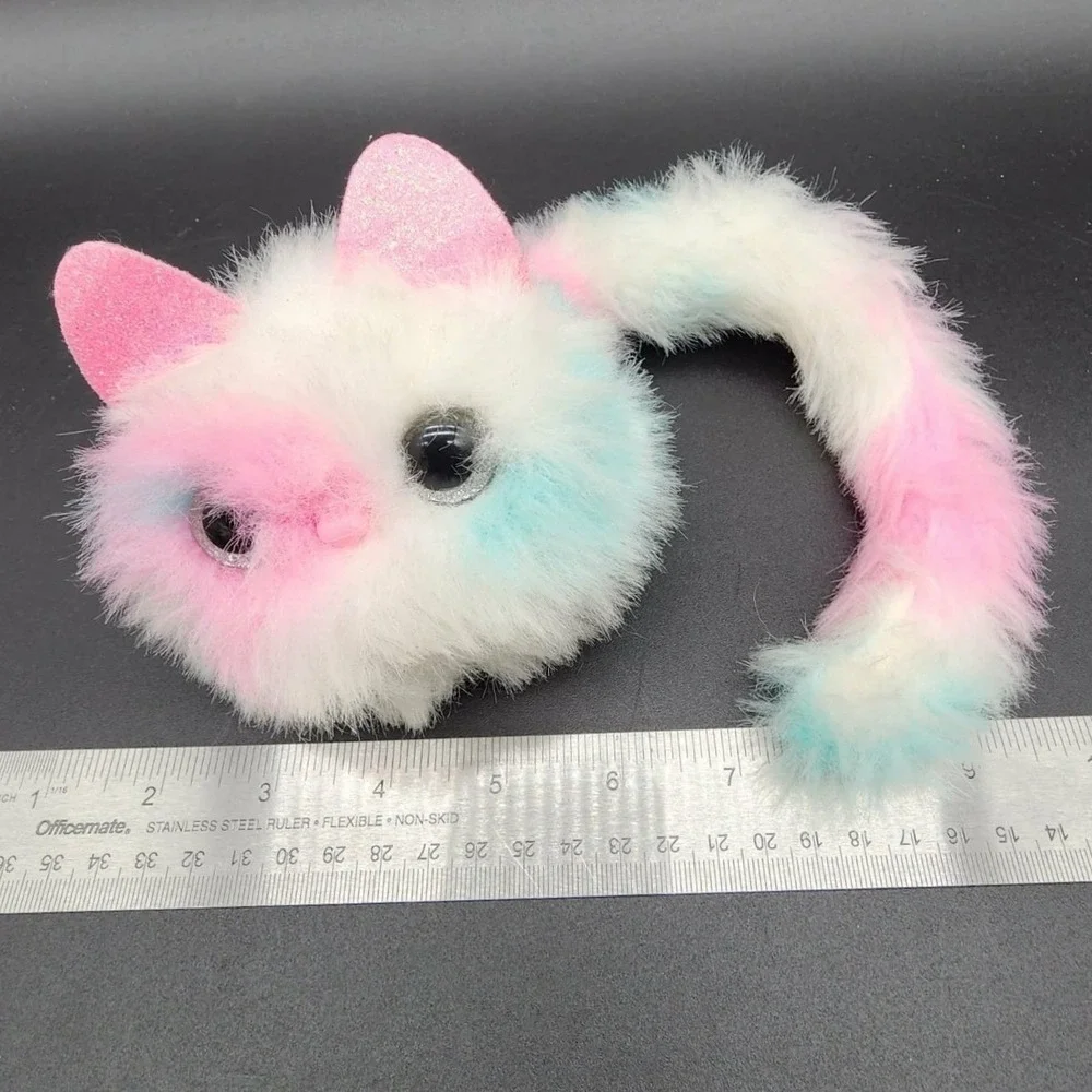Pomsies Pink White Teal Blossom Cat Plush Interactive Toy Wrap Tail Pastelcore‎